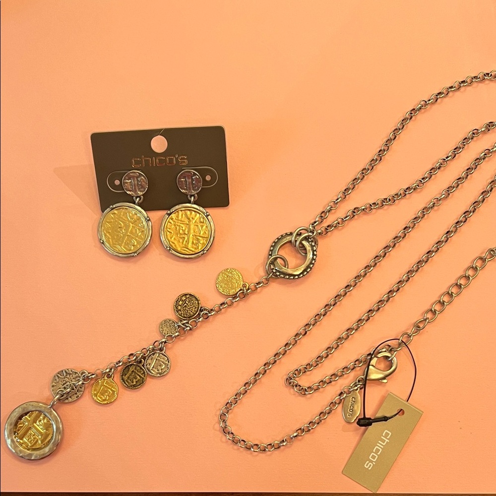 Chico's Gold and Silver Coin Earrings